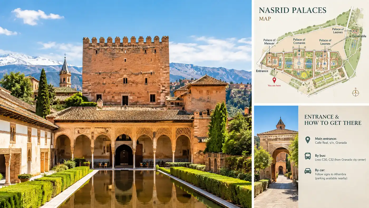 Mappa dei Palazzi Nasridi, Ingresso e Come Arrivarci